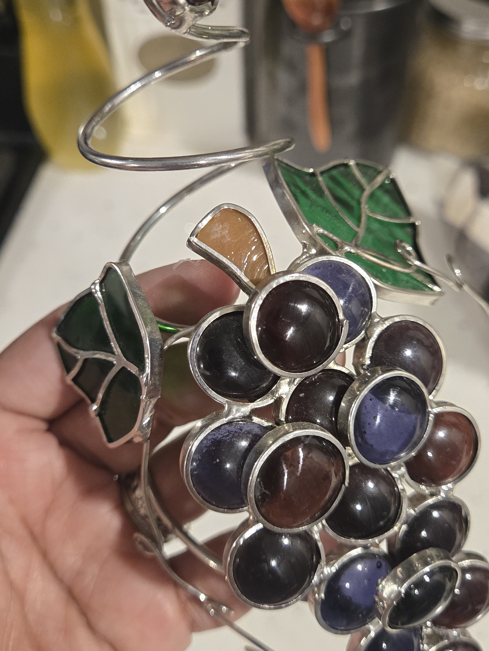 Stained Glass and Wire Grape Bunch Wine Bottle Topper - Picture 3 of 8